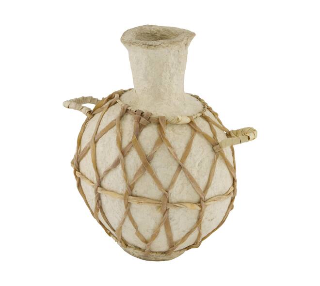 Papier-maché vaas met handvat crème 32 cm decoratief