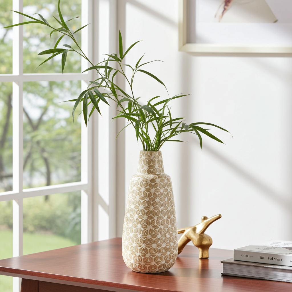Bamboe vaas bruin decoratieve vaas 43 cm