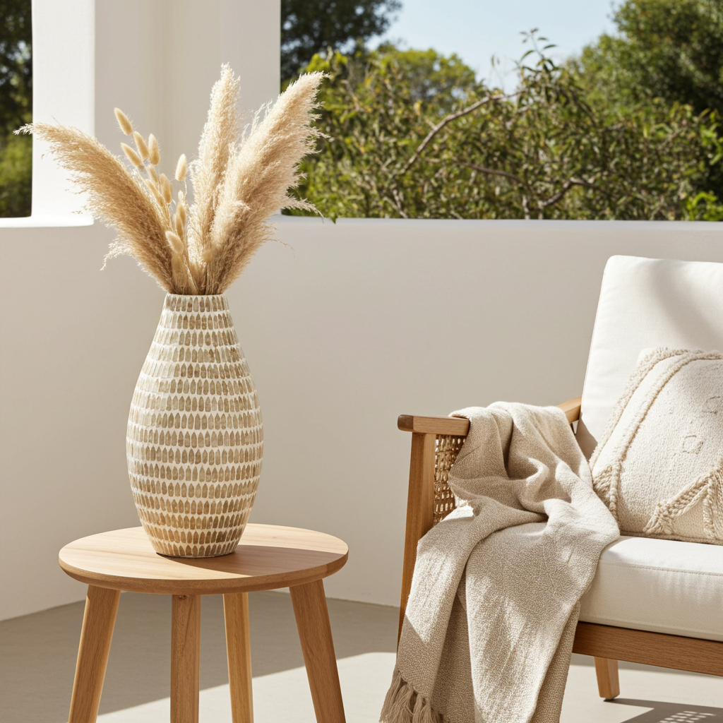 Capiz bamboe vaas 46 cm bruin FSC 100% hoge decoratieve vaas voor droogbloemen en kunsttakken in interieurstijl