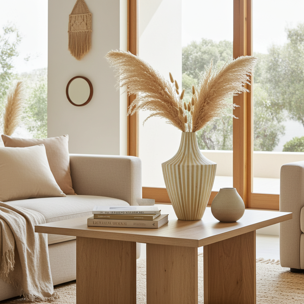 Bamboe vaas crème FSC 100% decoratieve vaas 45 cm