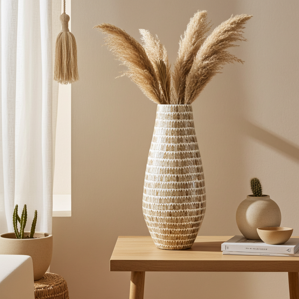 Capiz bamboe vaas bruin FSC 100% hoge vaas 58 cm
