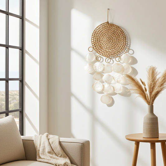XL rattan capiz wandhanger breed naturel 70 cm decoratie