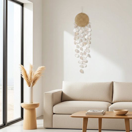 XL rattan capiz wandhanger naturel 150 cm extra lang decoratie