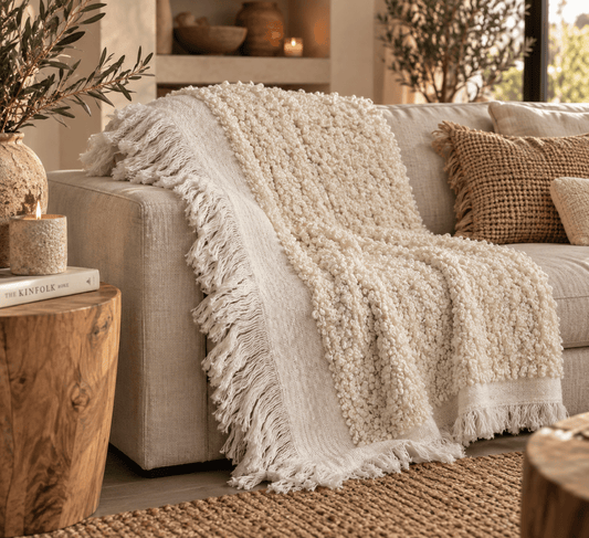 Bouclé plaid gebroken wit – zachte deken 125x150 cm - Youna Label