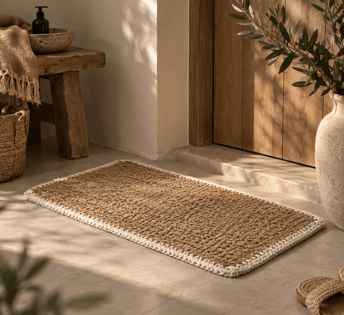 Jute vloermat naturel met witte rand - Youna Label