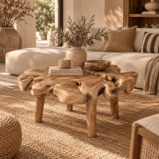 Teakhouten salontafel naturel – 90x90x48 cm - Youna Label