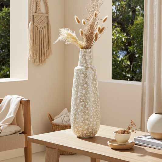 Capiz bamboe vaas 56 cm bruin FSC 100% hoge decoratieve vaas voor interieur met natuurlijke uitstraling