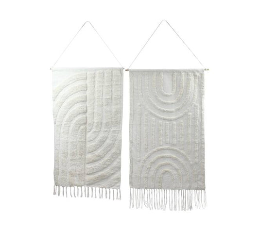 Boho wandkleed katoen XL met hanger gebroken wit 118 cm getuft decoratie