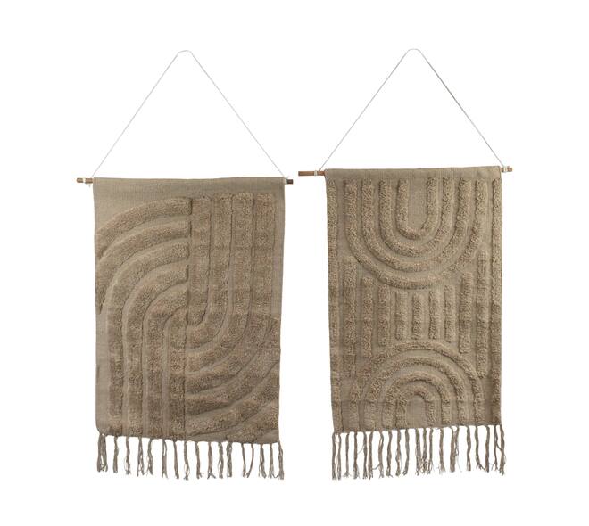 Boho wandkleed katoen met hanger bruin 78 cm getuft decoratie