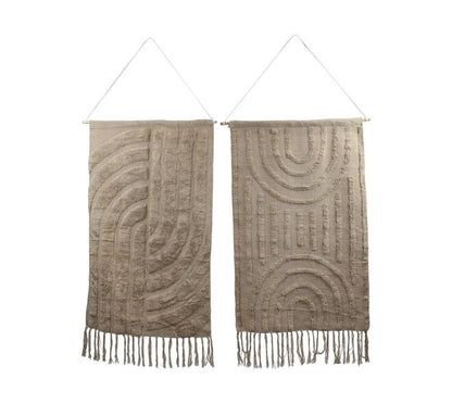 Boho wandkleed katoen XL met hanger bruin 118 cm getuft decoratie