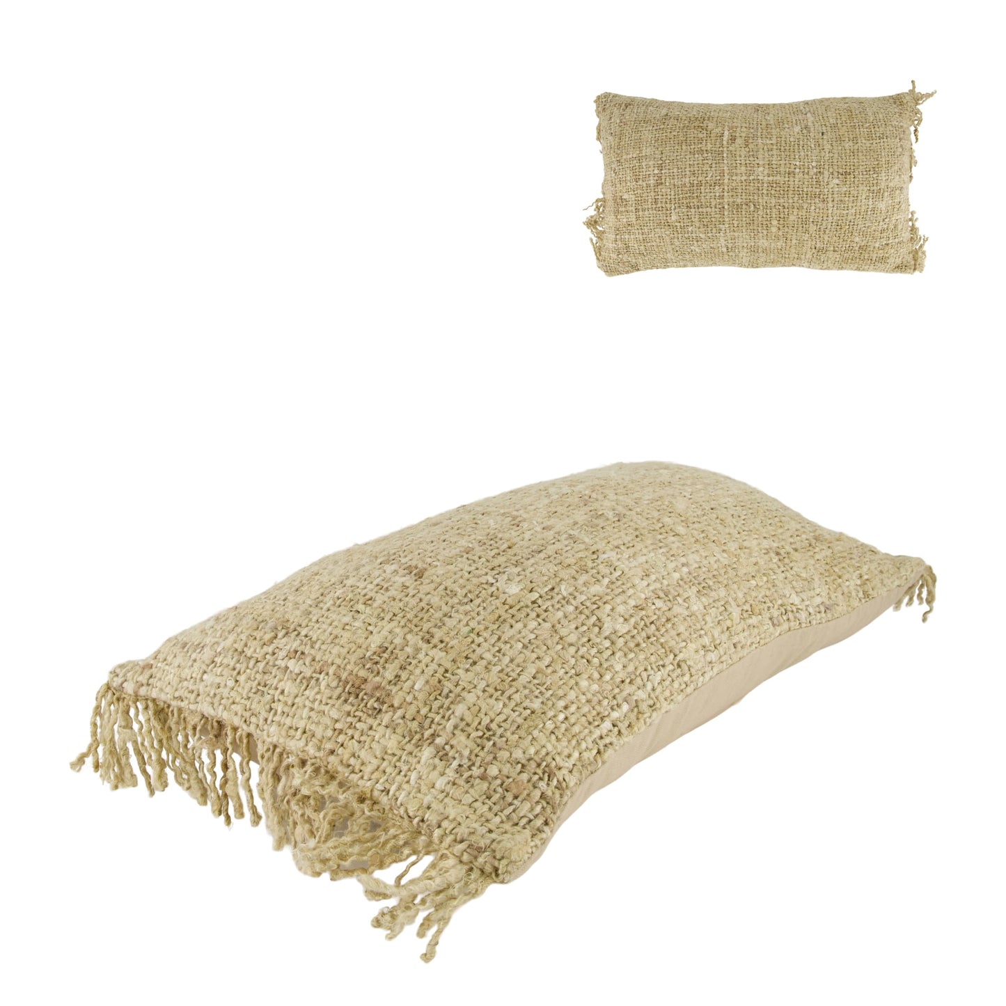 Kussen franjes gerecycled katoen naturel 30x50 cm
