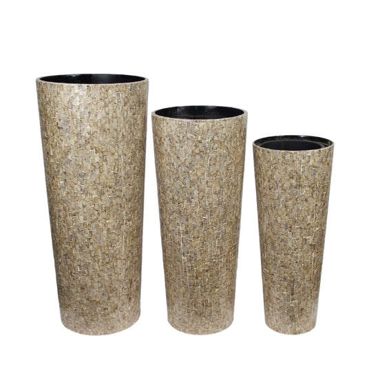 Bloempotten capiz MDF bruin wit set van 3 decoratief