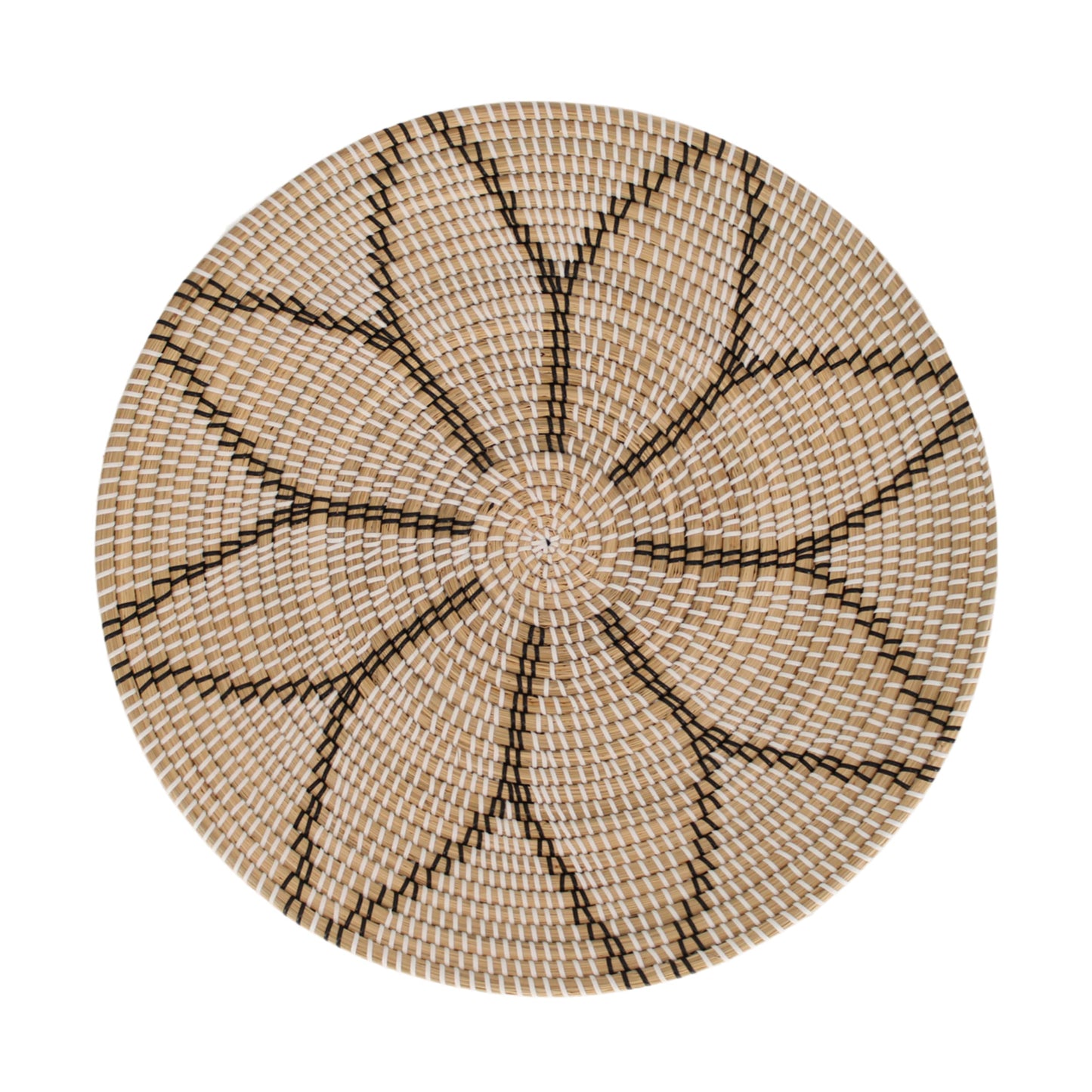 Zeegras wanddecoratie wit zwart rond 58 cm