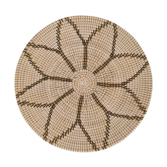 Zeegras wanddecoratie wit zwart rond 58 cm
