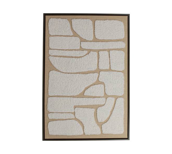 Minimalistische wanddecoratie canvas met wol en frame beige 93 cm