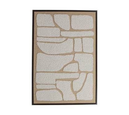 Minimalistische wanddecoratie canvas met wol en frame beige 93 cm