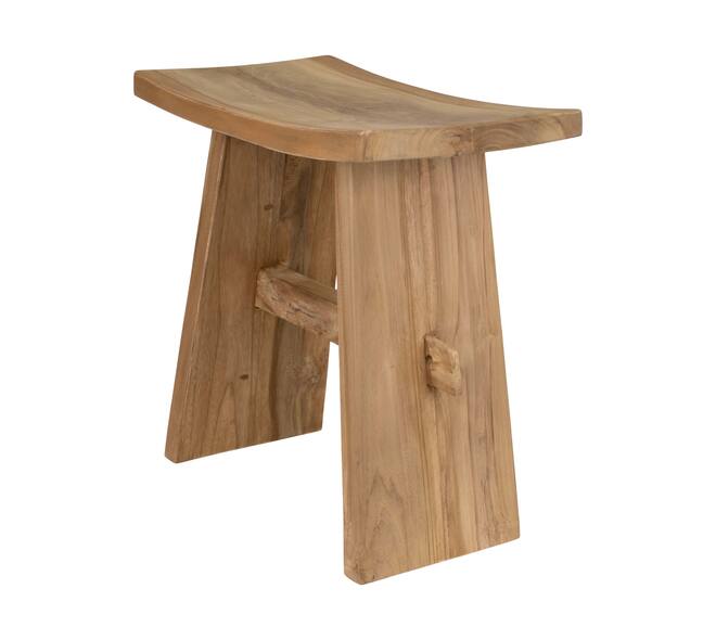 Teakhouten kruk 49x29x50 cm van massief hout, natuurlijke houten kruk als bijzettafel of decoratief meubel in interieurstijl