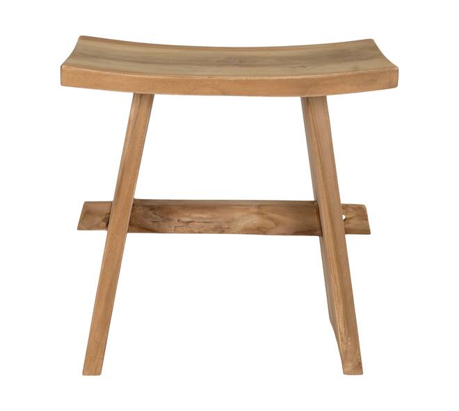 Teakhouten kruk 49x29x50 cm van massief hout, natuurlijke houten kruk als bijzettafel of decoratief meubel in interieurstijl