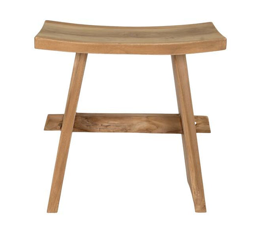 Teakhouten kruk 49x29x50 cm van massief hout, natuurlijke houten kruk als bijzettafel of decoratief meubel in interieurstijl