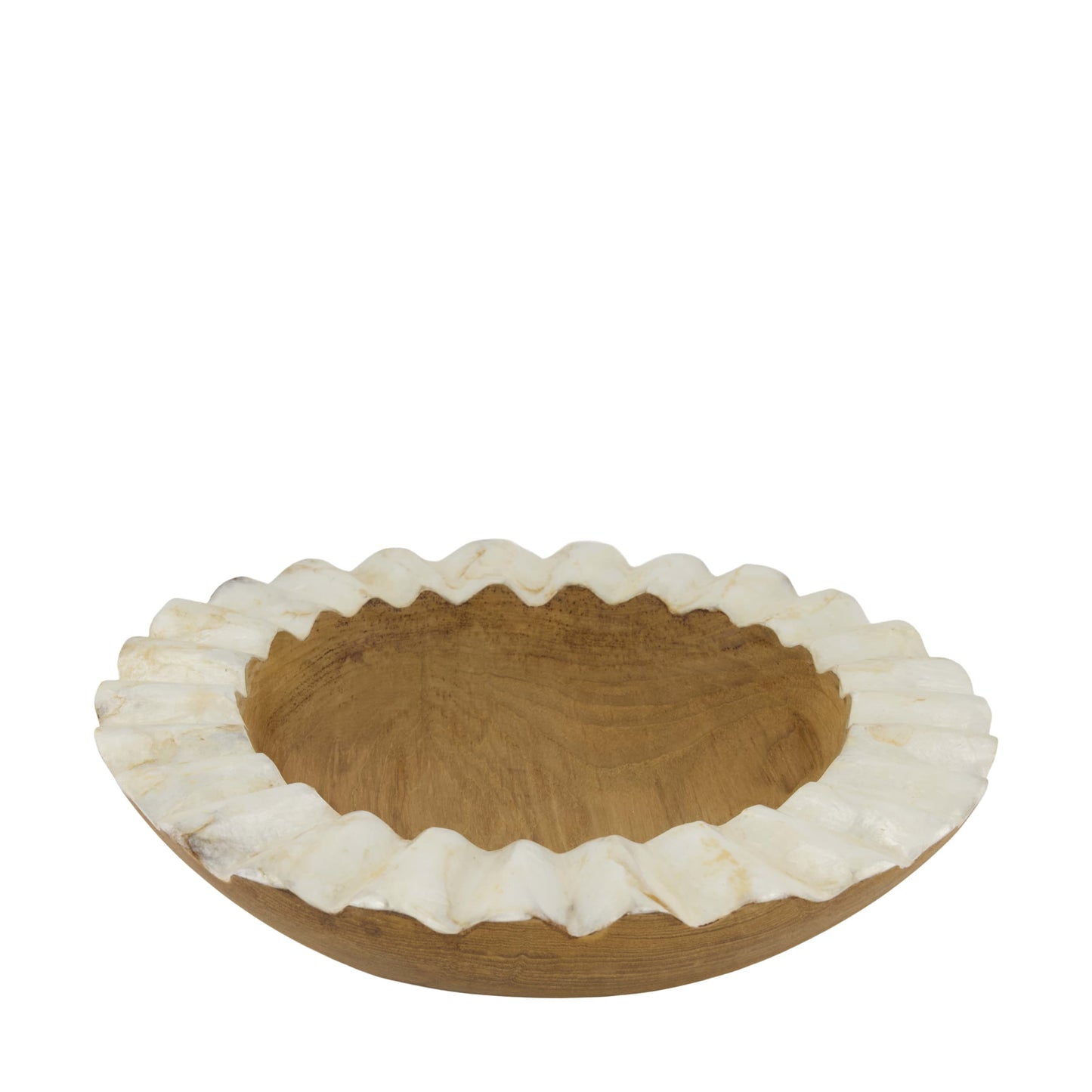Ronde schaal capiz teakhout naturel wit 29 cm