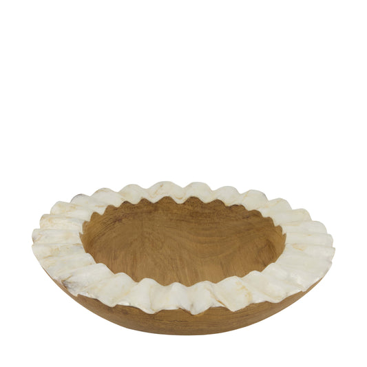 Ronde schaal capiz teakhout naturel wit 29 cm