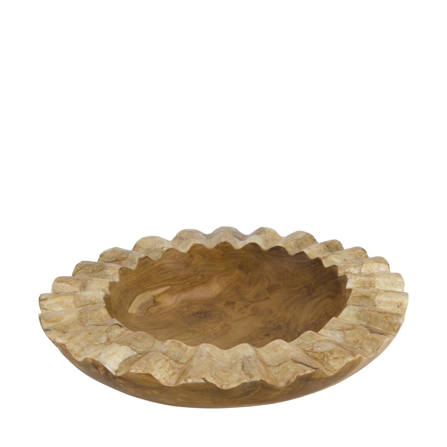 Ronde schaal capiz teakhout naturel goud 38 cm