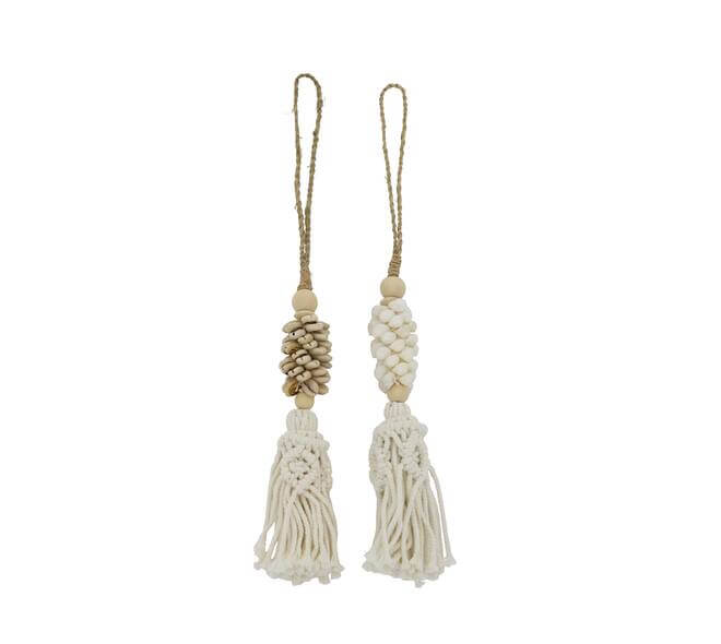 Macramé hanger met schelpen naturel set van 2 40 cm