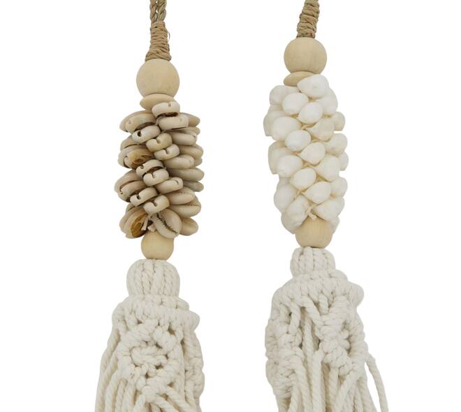 Macramé hanger met schelpen naturel set van 2 40 cm
