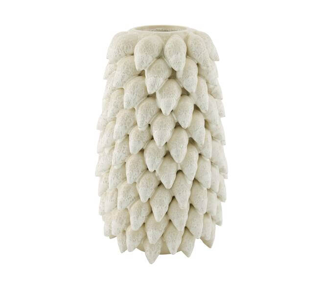 Keramieken vaas met schelpen wit 42 cm statement vaas