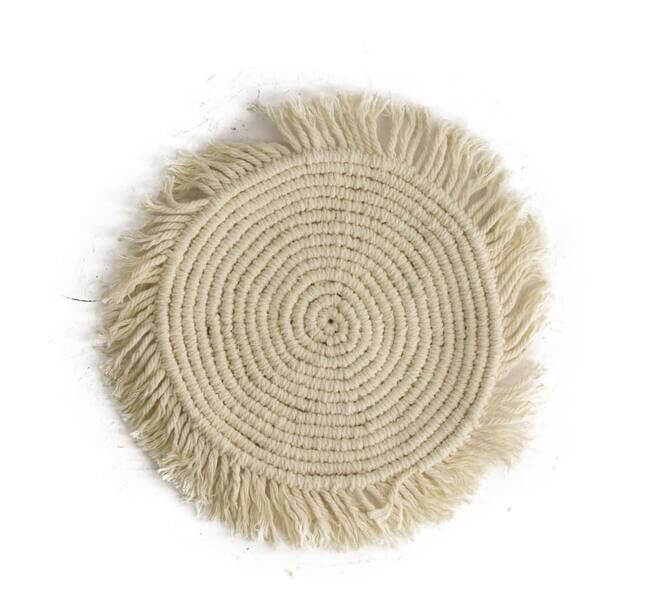 Placemat rond stof met franjes crème Ø13 cm