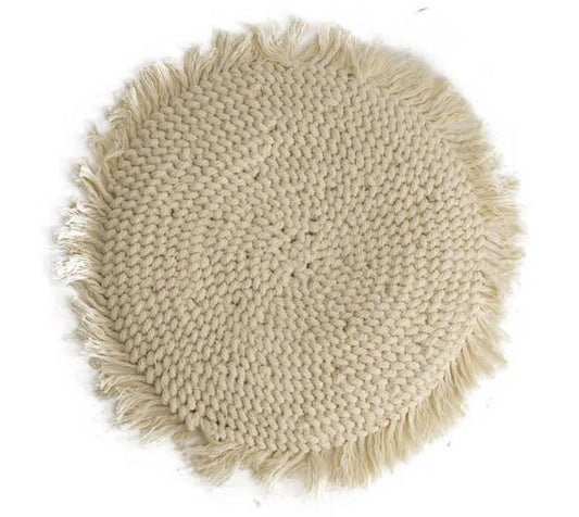 Placemat rond stof met franjes crème Ø28 cm