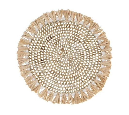 Placemat raffia met schelpen naturel Ø38 cm