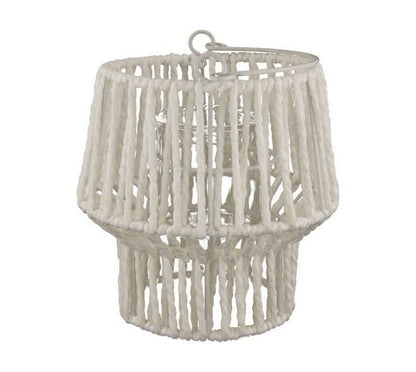 Lantaarn van paper vlechtwerk met glas in naturel wit 18,5 cm sfeervolle decoratieve kaarsenhouder voor binnen en buitengebruik