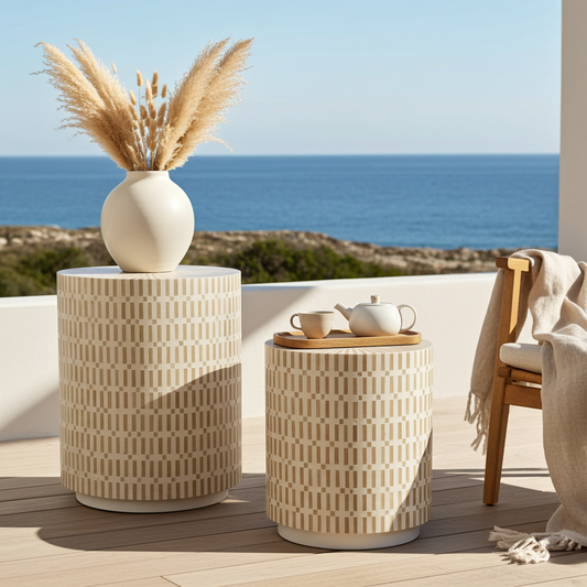 Ronde bijzettafels bamboe crème set van 2 FSC 100%