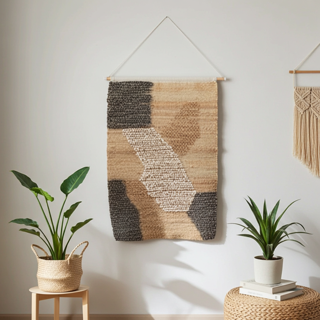 Hangende fruitmand, 3 niveaus boven de deur, handgemaakte geweven jute Hangende fruitmand, 3 niveaus boven de deur, handgemaakte geweven jute