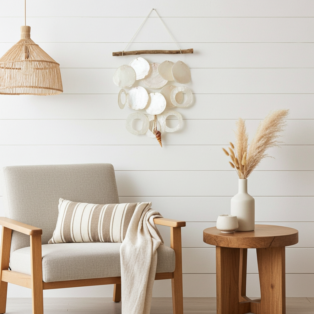 Capiz wandhanger naturel 48 cm decoratie