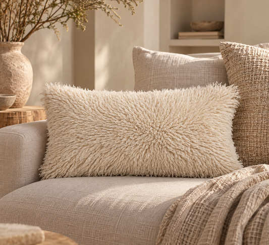 Fluffy sierkussen crème – 60x30 cm