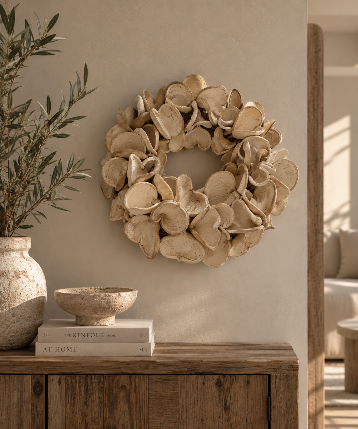 Decoratieve krans van natuurlijke elementen naturel – 55 cm - Youna Label