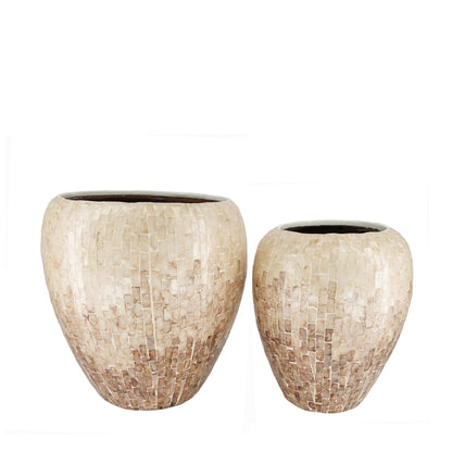 Capiz bamboe bloempotten met inleg bruin set van 2 38 cm