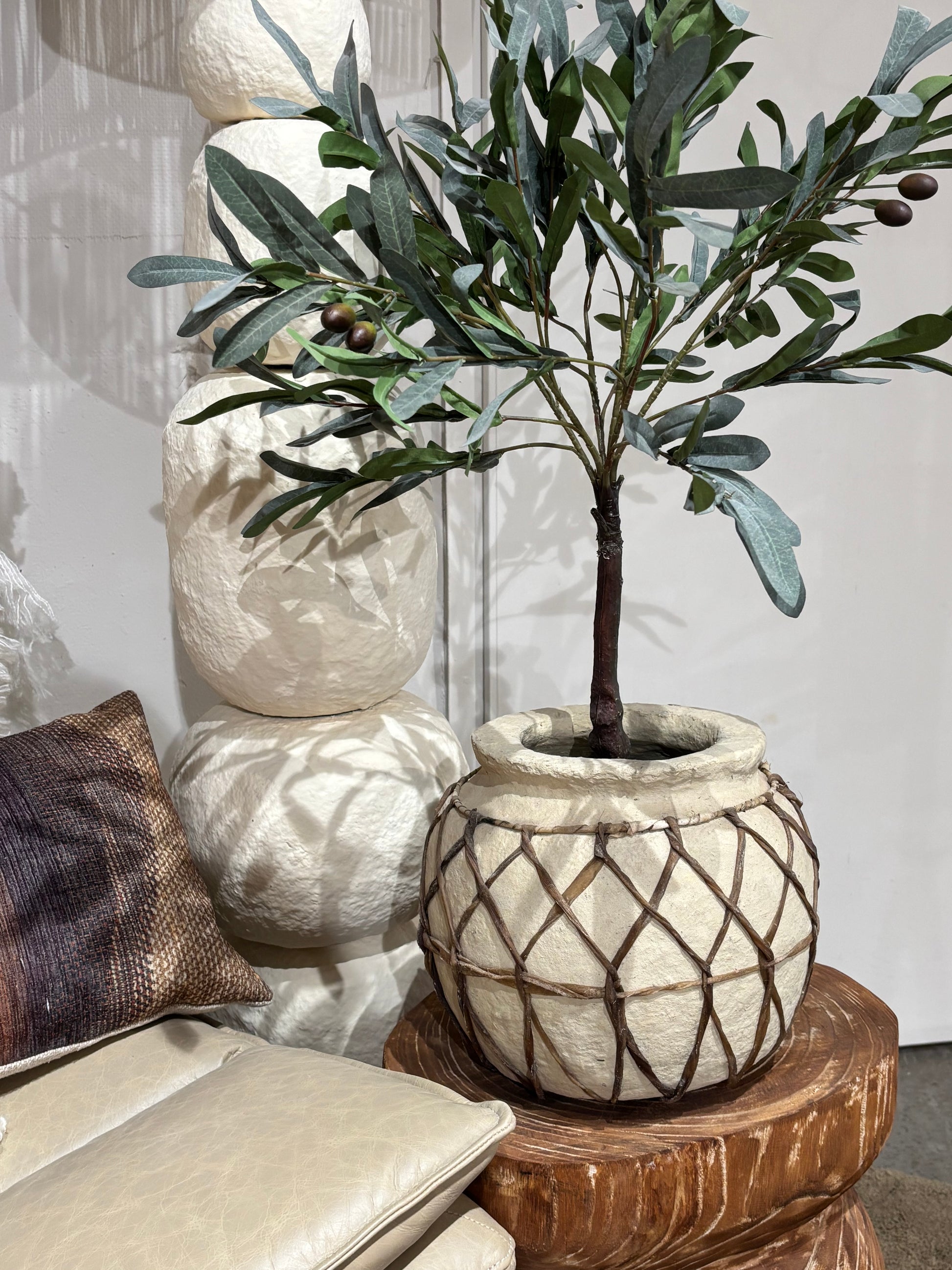 Papier-maché ronde schaal crème decoratief 26 cm