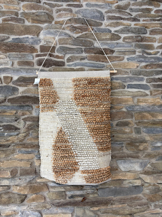 Boho wandkleed XL jute met hanger naturel wit 118 cm