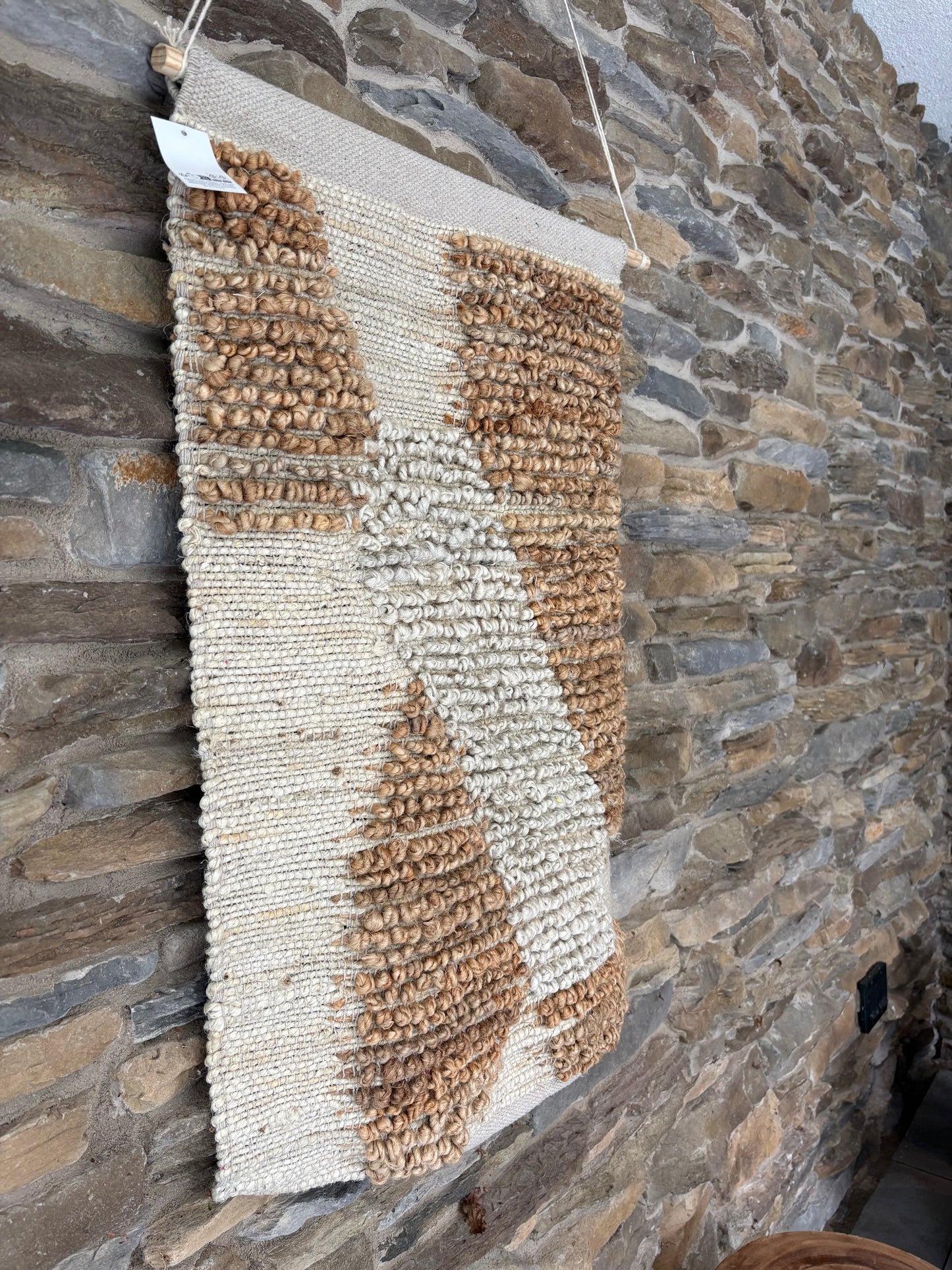 Boho wandkleed XL jute met hanger naturel wit 118 cm