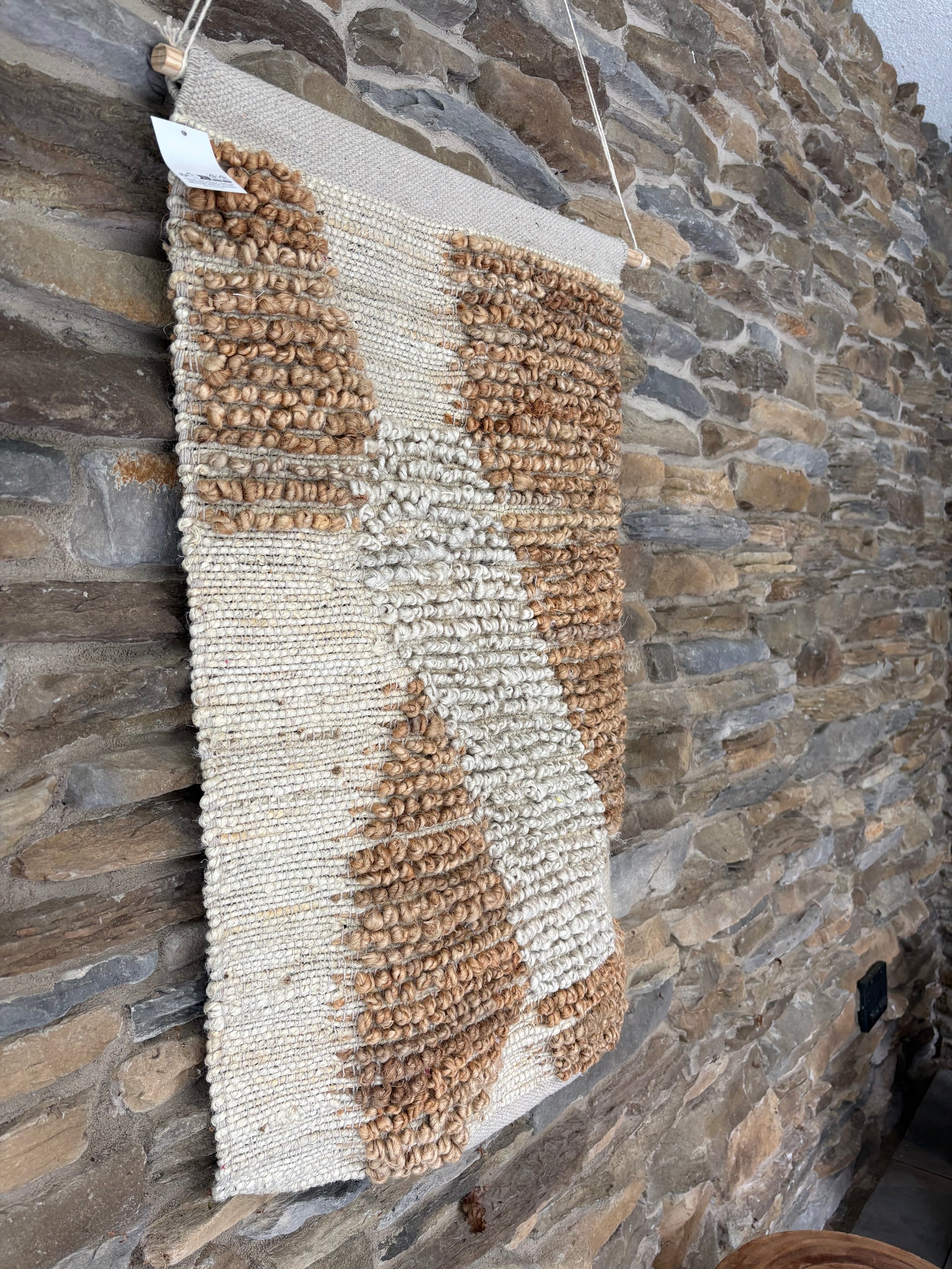 Boho wandkleed XL jute met hanger naturel wit 118 cm