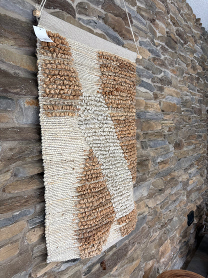 Boho wandkleed XL jute met hanger naturel wit 118 cm