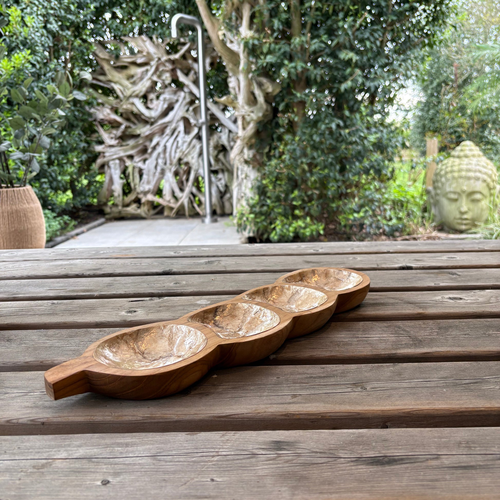 Capiz teakhout schaal naturel goud 42 cm decoratief
