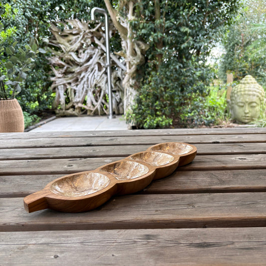 Capiz teakhout schaal naturel goud 42 cm decoratief