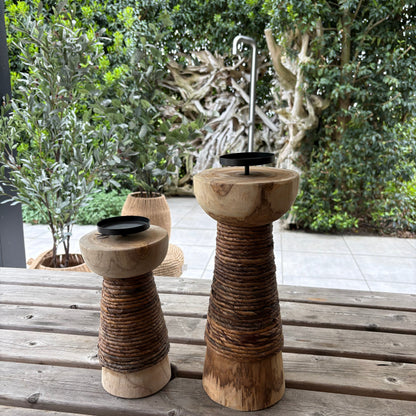 Kaarsenhouder bananenblad teakhout naturel 38 cm