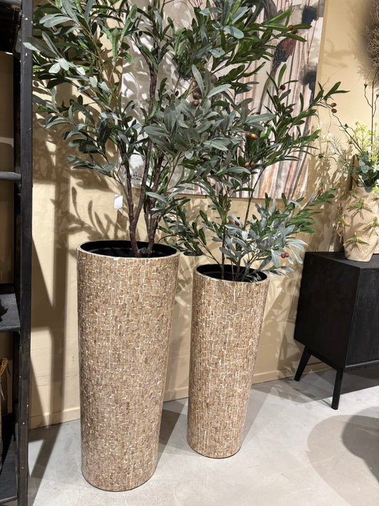 Bloempotten capiz MDF bruin wit set van 3 decoratief
