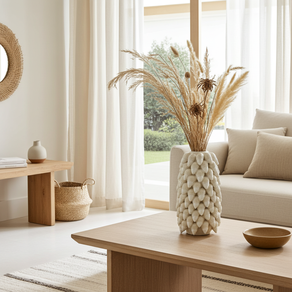 Keramieken vaas met schelpen wit 42 cm statement vaas