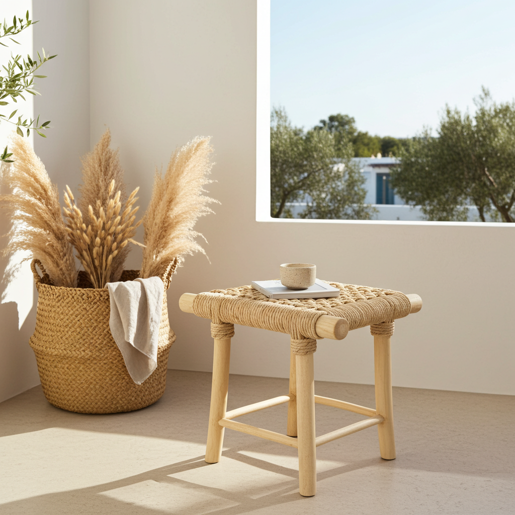 Teakhouten kruk naturel FSC 100% decoratieve kruk